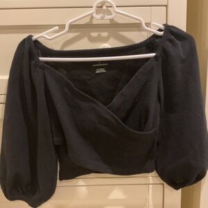 Maeve, by Anthropologie -Cropped wrap top, Black, XXS